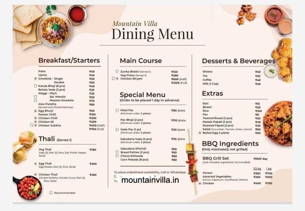 mountain villa mahabaleshwar food menu